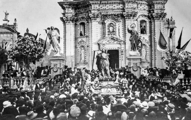 The festivities of St John the Baptist being celebrated in Xewkija in 1928; photographer unknown.