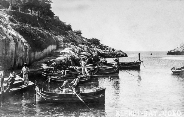 Boats moored within Xlendi Bay, attributed to Giuseppe Cremona, circa 1925. Courtesy of John Cremona.