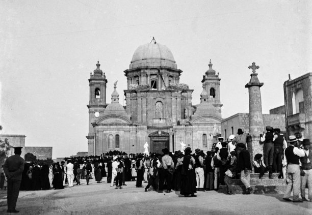 The completion of the cupola of the Nadur parish, circa 1920s; attributed to Emanuele Sciortino.