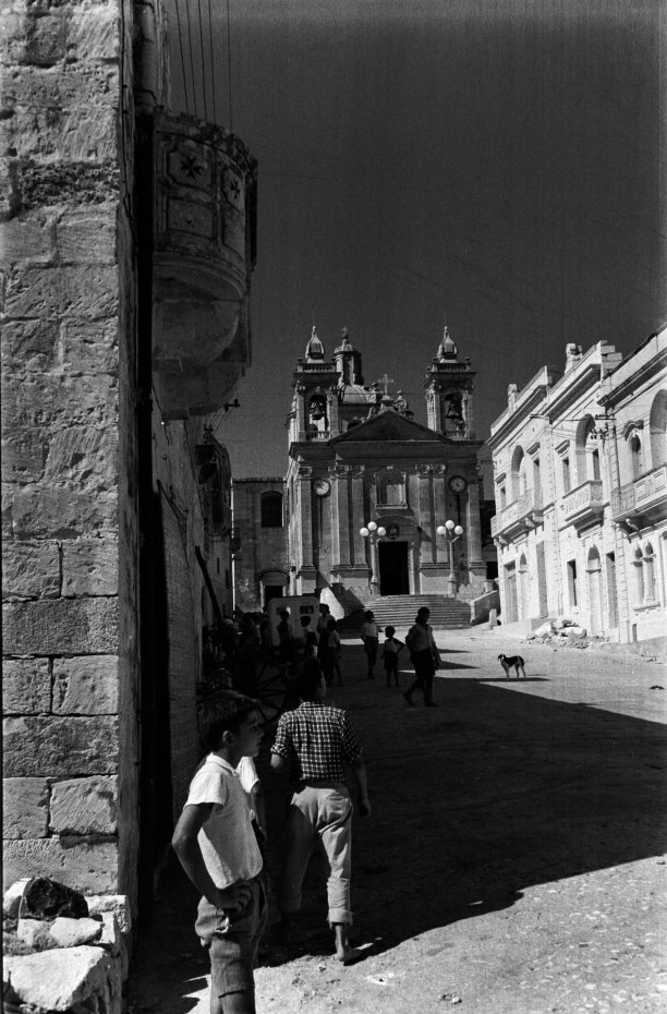 The faade of the parish church of Kercem, captured by Guido Stilon in 1963. Courtesy of Grace Cilia Vincenti & National Archives of Malta.