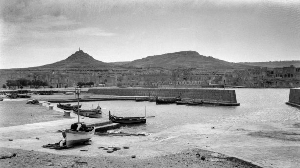 A panorama of the Menqa area in Marsalforn, circa 1930; photographer unknown.