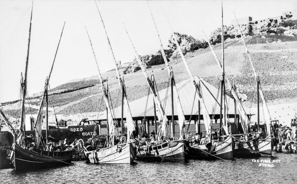 Five boats composed beautifully by Antonio Serracino under his trade name, The Fine Art Studio, circa 1910.