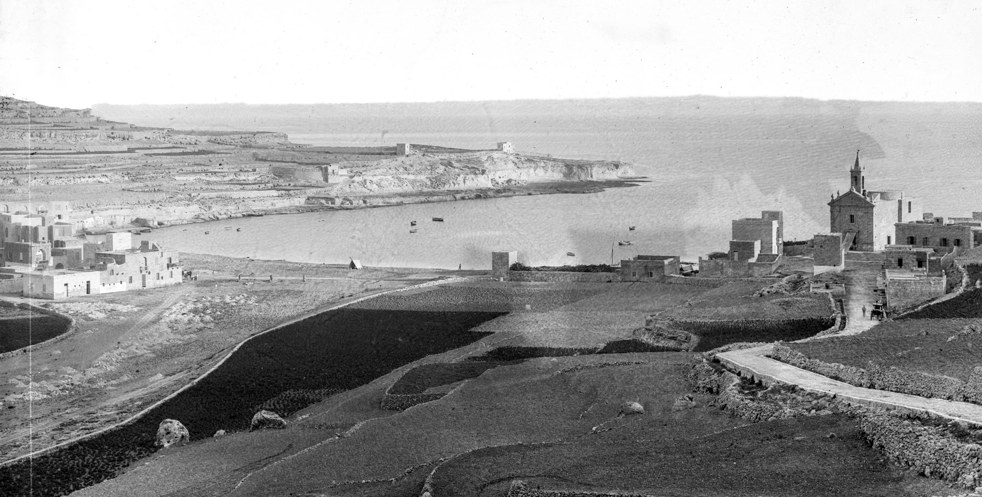 A panorama of Marsalforn Bay, captured by Richard Ellis in 1885.