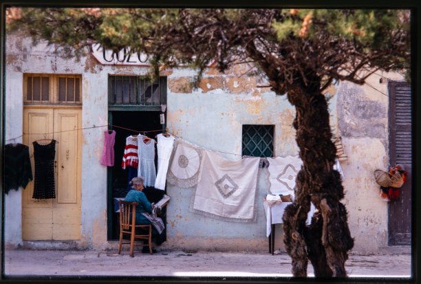 A lace worker showcasing her skill in Marsalforn in 1971.