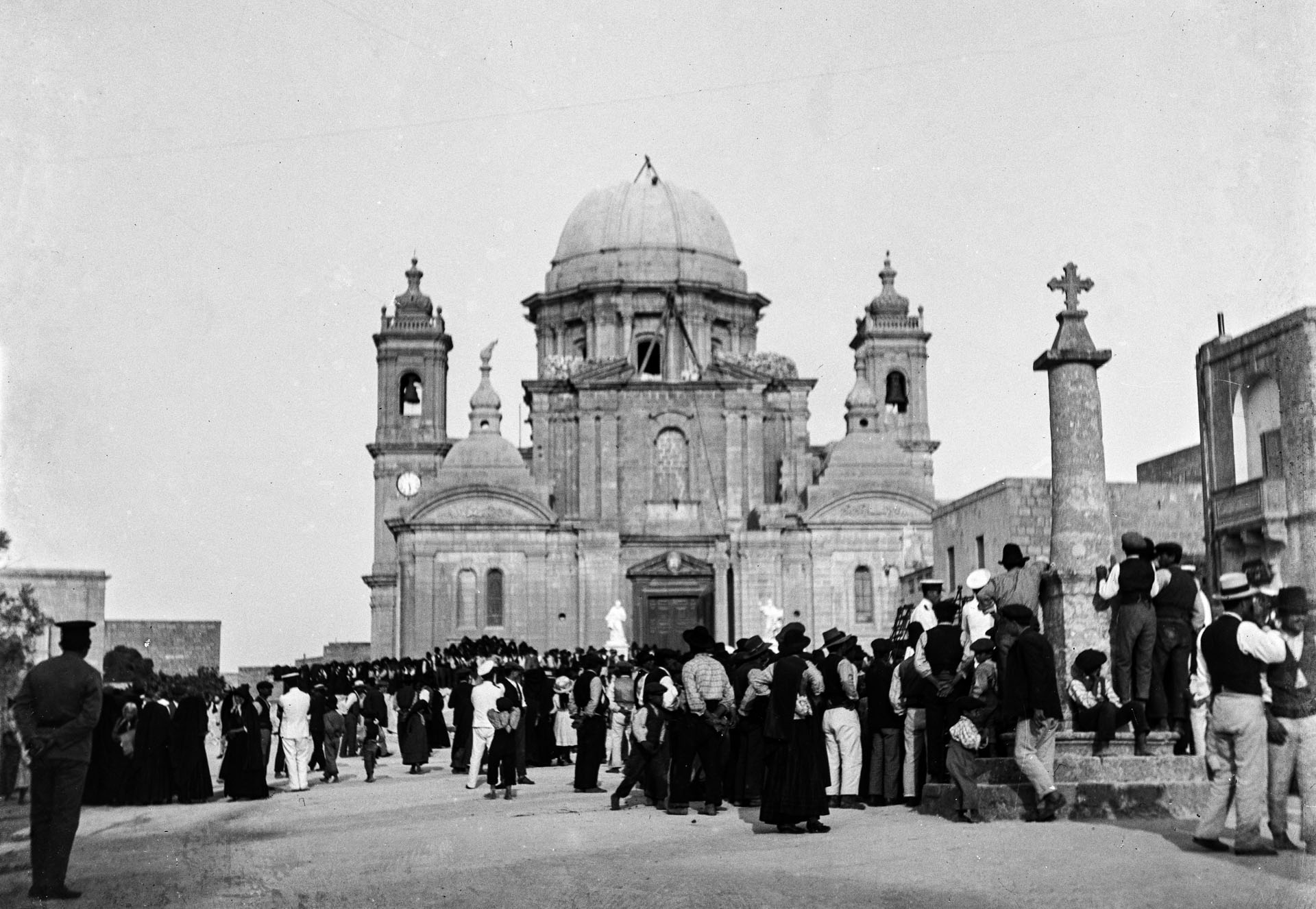 The completion of the cupola of the Nadur parish, circa 1920s; attributed to Emanuele Sciortino.