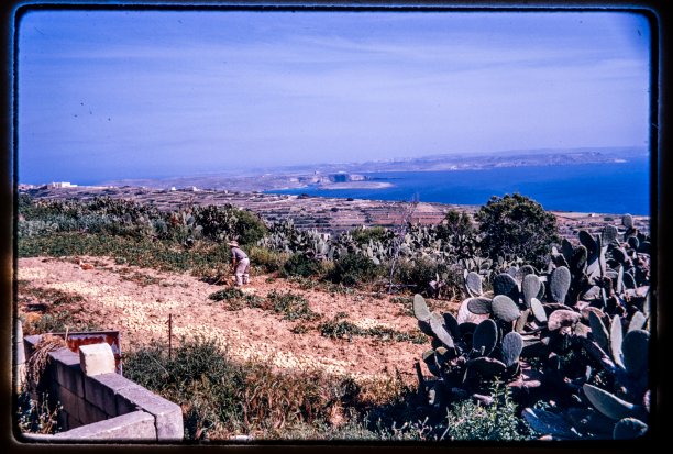 The Gozo channel and Comino captured from Nadur in 1971.