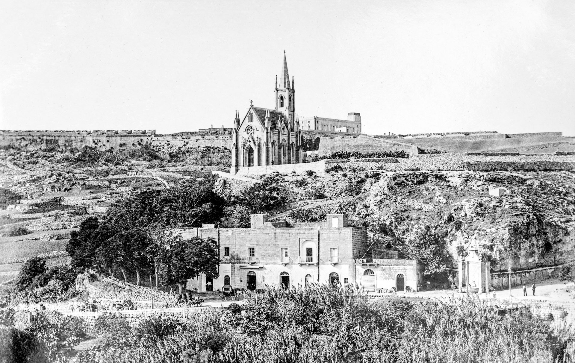 A view of the Our Lady of Lourdes chapel captured by Salvatore Lorenzo Cassar, circa 1910.