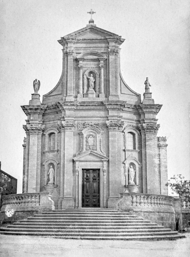 The faade of the old parish church of Xewkija, 1920s; photographer unknown.