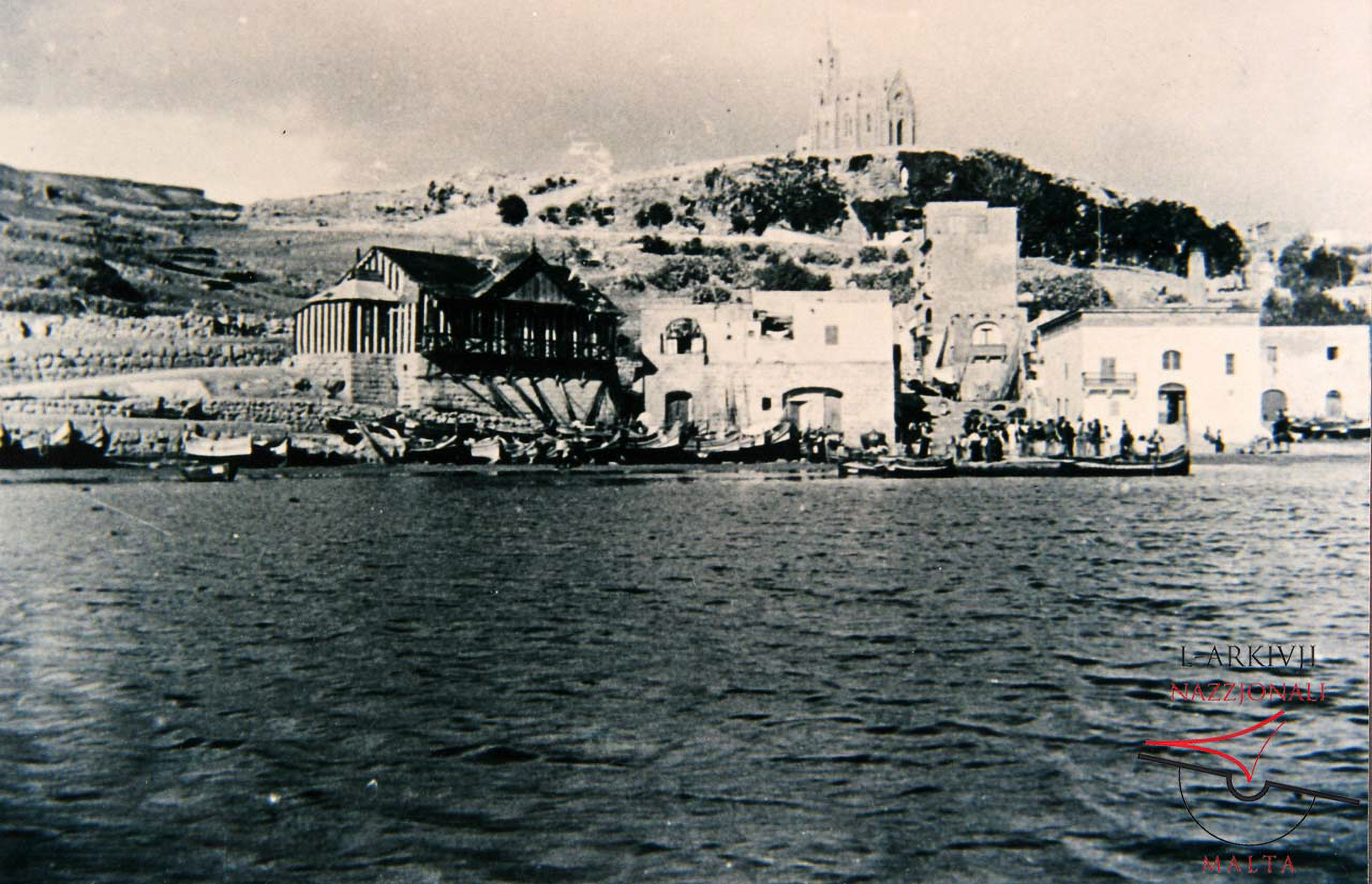 Mġarr Harbour with Barrakka and Lourdes Chapel